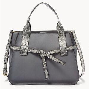 FOSSIL Willow Crossbody Satchel Bag Gray Python Leather,Magnetic Flap Closure